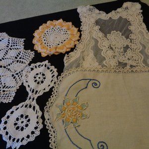 JUNK DRAWER VINTAGE DOILYS RUNNER PART OF LACE VEST LOT 5 ITEMS